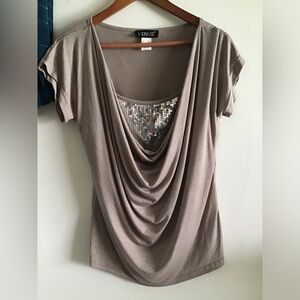 Venus Drape Neck Sequined Top
